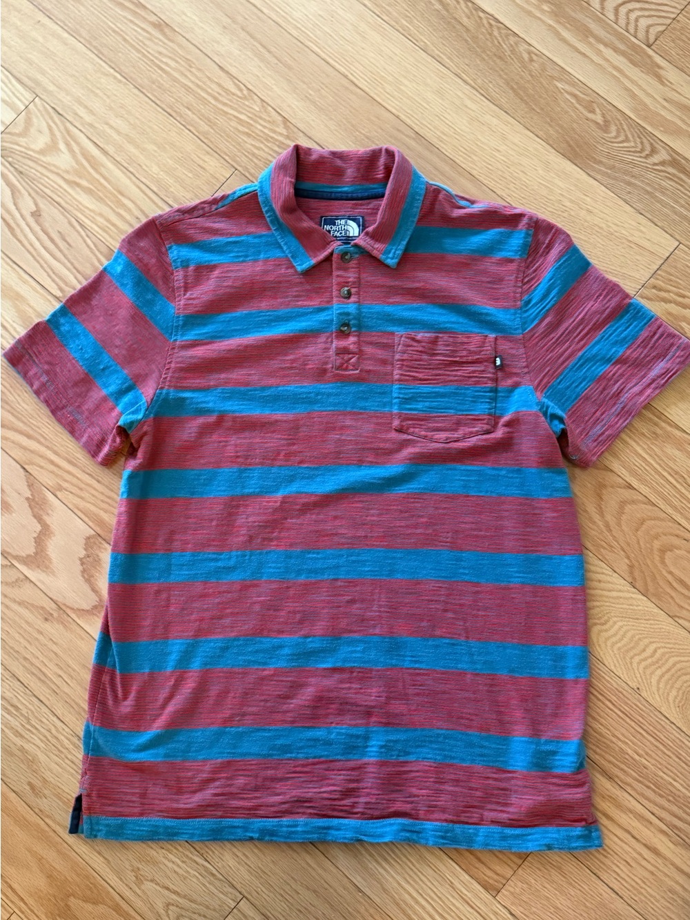 North Face Striped Polo Shirt maroon and blue